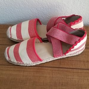 Lands' End Red & Cream Espadrilles Sandals Size 8